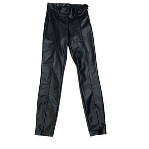 Zara black high waisted faux leather moto leggings pants zippered ankle Sz XS